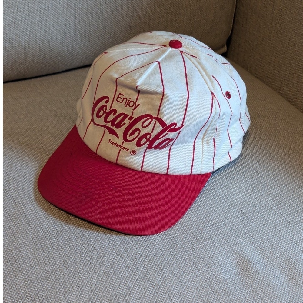 VTG Coca-Cola Coke Snapback Hat White Red Pinstripes KC‎ Tag Americana Nostalgia